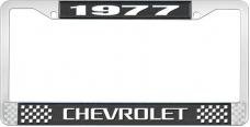 OER 1977 Chevrolet Style # 3 Black and Chrome License Plate Frame with White Lettering LF2237703A