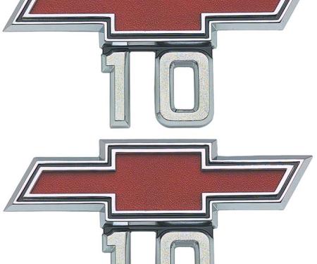1967-68 Chevy Pickup, 1969-72 G10 Van "Bow Tie 10" Front Fender Emblem Set, with Hardware, Pair, GM Licensed