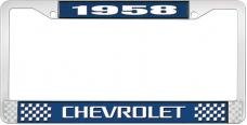 OER 1958 Chevrolet Style #3 Blue and Chrome License Plate Frame with White Lettering LF2235803B