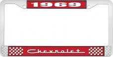 OER 1969 Chevrolet Style # 5 Red and Chrome License Plate Frame with White Lettering LF2236905C