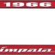 OER 1966 Impala Style #4 Red and Chrome License Plate Frame with White Lettering LF2246604C