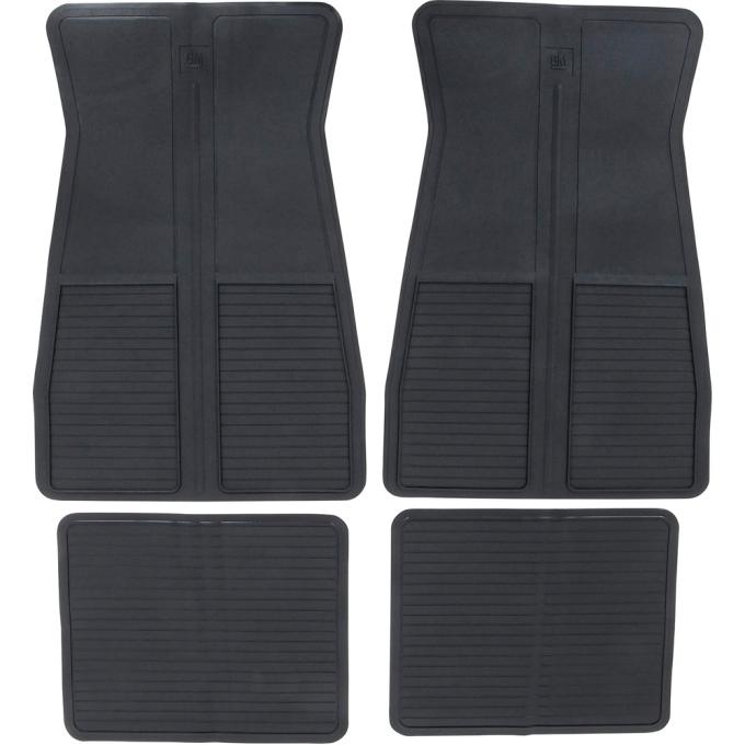 1973-93 GM, Rubber Floor Mat Set, with GM Logo, Factory Style, Set of 4, Black, Various Models