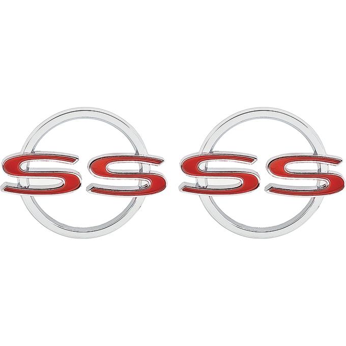 1964 Chevrolet Impala, "SS" Quarter Panel Emblems, with Hardware, Pair, GM Licensed