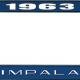 OER 1963 Impala Style #2 Blue and Chrome License Plate Frame with White Lettering LF2246302B