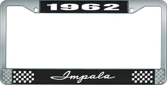 OER 1962 Impala Style #1 Black and Chrome License Plate Frame with White Lettering LF2246201A