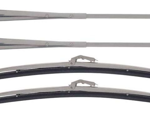 Stainless Windshield Wiper/Blade Arm Set, 15" Anco Style Blades
