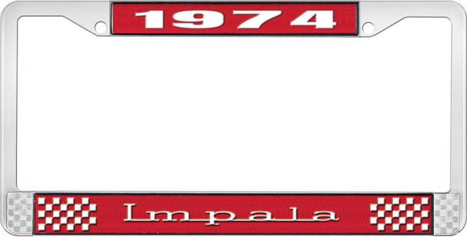 OER 1974 Impala Style #3 Red and Chrome License Plate Frame with White Lettering LF2247403C
