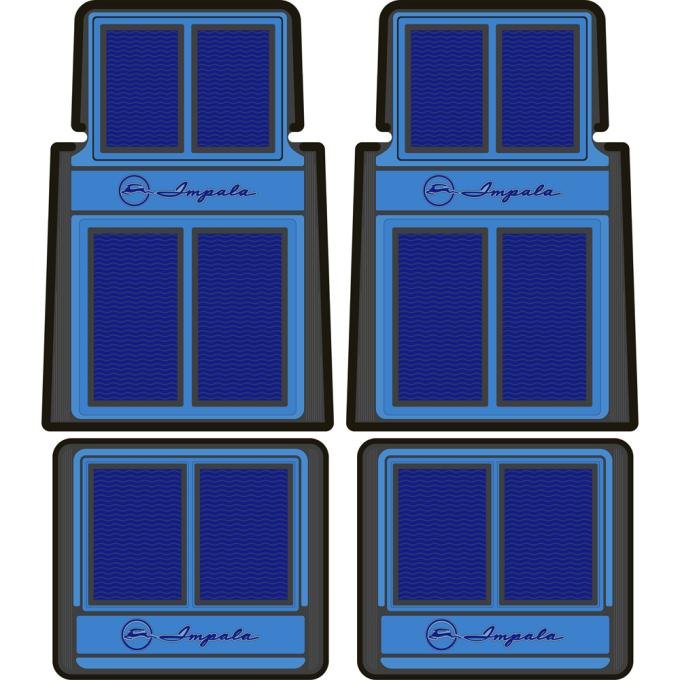1958-92 Chevrolet Impala, Floor Mat Set, "Impala" Script Logo, Blue, 4 Piece Set