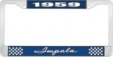 OER 1959 Impala Style #1 Blue and Chrome License Plate Frame with White Lettering LF2245901B