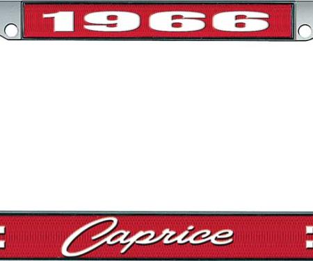 OER 1966 Caprice Style #1 Red and Chrome License Plate Frame with White Lettering LF2276601C