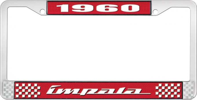 OER 1960 Impala Style #4 Red and Chrome License Plate Frame with White Lettering LF2246004C