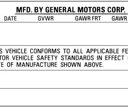 Vehicle Certification Label, Back of Door, 1975-1977
