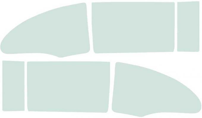 1955-57 Chevrolet Utility Sedan 6-Piece Side Window Glass Set, With Fixed Quarter Glass, Green Tint