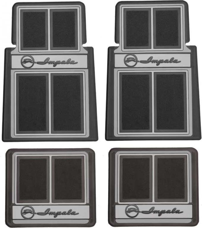 OER 1958-92 Chevrolet Impala, Carpet Floor Mat Set, "Impala" Script Logo, Black, 4 Piece Set K76101