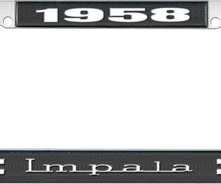OER 1958 Impala Style #3 Black and Chrome License Plate Frame with White Lettering LF2245803A