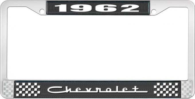 OER 1962 Chevrolet Style #5 Black and Chrome License Plate Frame with White Lettering LF2236205A