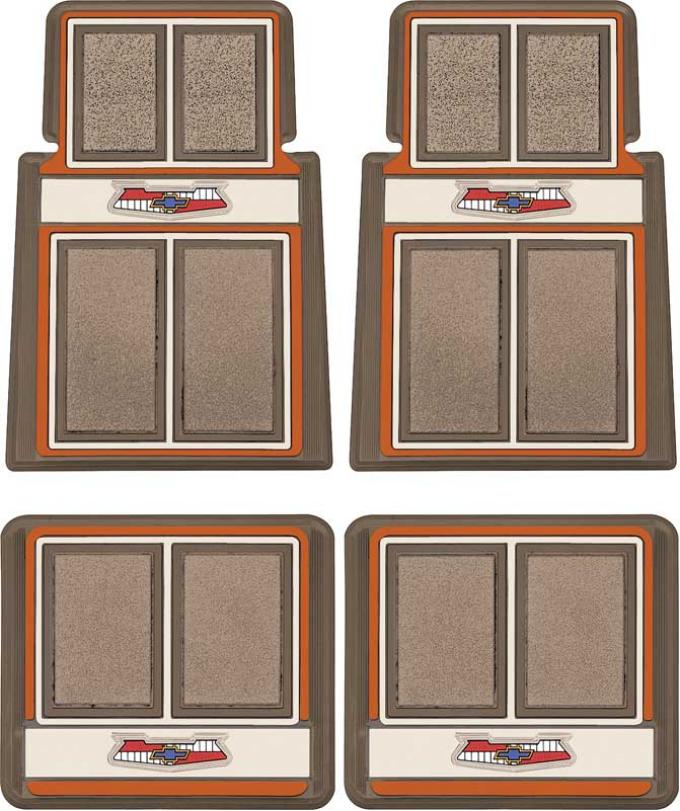 OER 1955-57 Chevrolet 4 Piece Brown / Copper / Beige Custom Carpet Floor Mats with Bel Air Crest Logo M55116