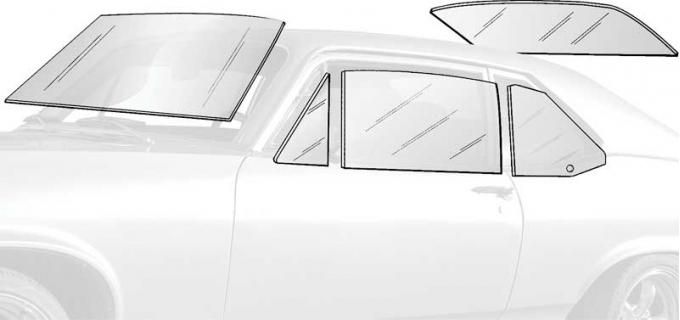 OER 1966-67 Chevy II / Nova 2 Door Hardtop Complete Glass Set Tinted (8 Piece) *NR805T