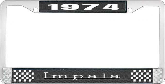OER 1974 Impala Style #3 Black and Chrome License Plate Frame with White Lettering LF2247403A
