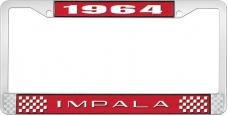 OER 1964 Impala Style #2 Red and Chrome License Plate Frame with White Lettering LF2246402C