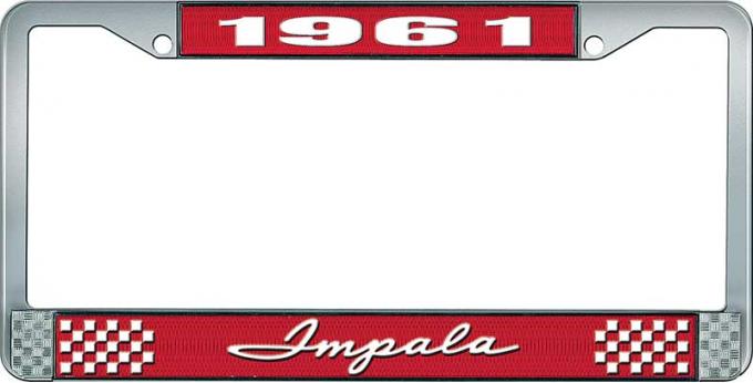 OER 1961 Impala Style #1 Red and Chrome License Plate Frame with White Lettering LF2246101C