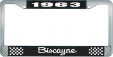OER 1963 Biscayne Style #2 Black and Chrome License Plate Frame with White Lettering LF2266302A