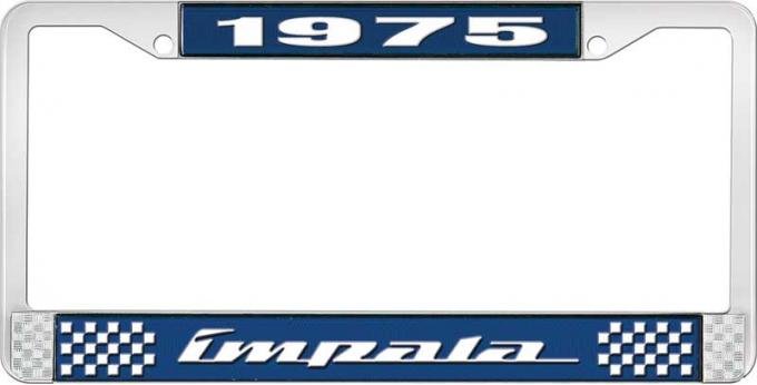 OER 1975 Impala Style #4 Blue and Chrome License Plate Frame with White Lettering LF2247504B