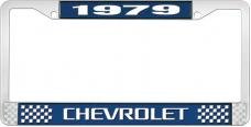 OER 1979 Chevrolet Style # 3 Blue and Chrome License Plate Frame with White Lettering LF2237903B
