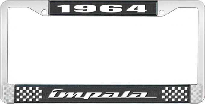 OER 1964 Impala Style #4 Black and Chrome License Plate Frame with White Lettering LF2246404A