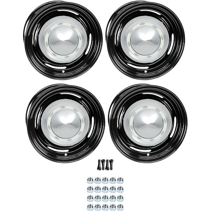 OER 1955 Chevrolet Factory Style 15" Steel Wheels, Dog Dish Style, 7" Wide, 4-3/4" Backspacing *881504