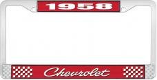 OER 1958 Chevrolet Style #4 Red and Chrome License Plate Frame with White Lettering LF2235804C