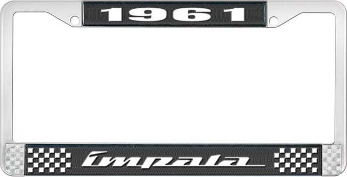 OER 1961 Impala Style #4 Black and Chrome License Plate Frame with White Lettering LF2246104A