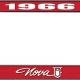 OER 1966 Nova Red and Chrome License Plate Frame with White Lettering LF3566601C
