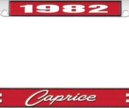 OER 1982 Caprice Style #1 Red and Chrome License Plate Frame with White Lettering LF2278201C