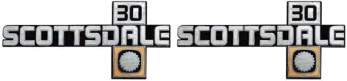 1981-88 Chevrolet Pickup Truck, "Scottsdale 30" Front Fender Emblem, with Hardware, Pair, GM Licensed