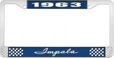 OER 1963 Impala Style #1 Blue and Chrome License Plate Frame with White Lettering LF2246301B