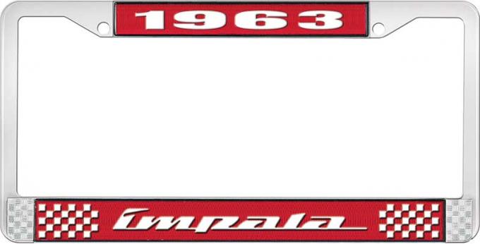 OER 1963 Impala Style #4 Red and Chrome License Plate Frame with White Lettering LF2246304C