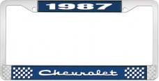 OER 1987 Chevrolet Style # 2 Blue and Chrome License Plate Frame with White Lettering LF2238702B