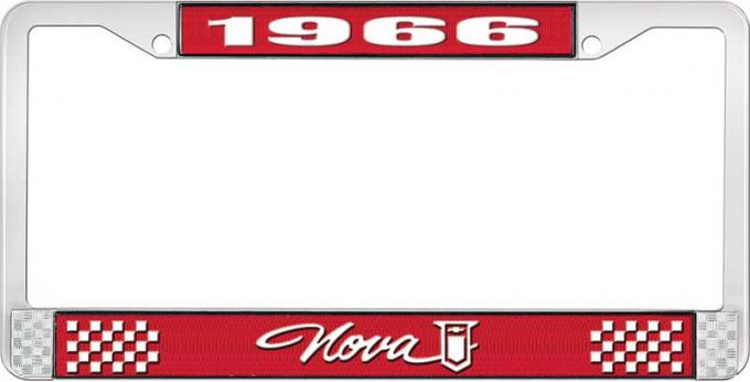 OER 1966 Nova Red and Chrome License Plate Frame with White Lettering LF3566601C