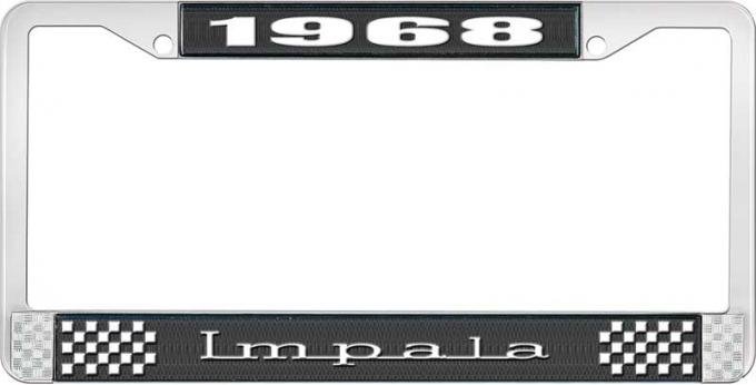 OER 1968 Impala Style #3 Black and Chrome License Plate Frame with White Lettering LF2246803A