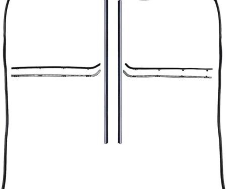 1964-66 Chevy, GMC Pickup, Suburban, Door Glass & Windowfelt Weatherstrip Set, Stainless Bead Style