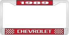 OER 1989 Chevrolet Style # 3 Red and Chrome License Plate Frame with White Lettering LF2238903C
