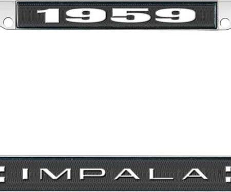 OER 1959 Impala Style #2 Black and Chrome License Plate Frame with White Lettering LF2245902A