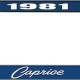 OER 1981 Caprice Style #1 Blue and Chrome License Plate Frame with White Lettering LF2278101B