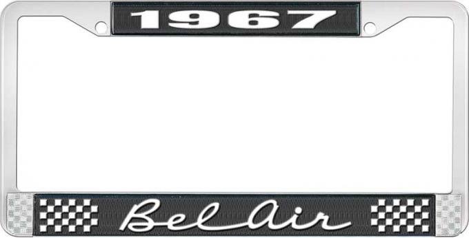 OER 1967 Bel Air Black and Chrome License Plate Frame with White Lettering LF2256702A