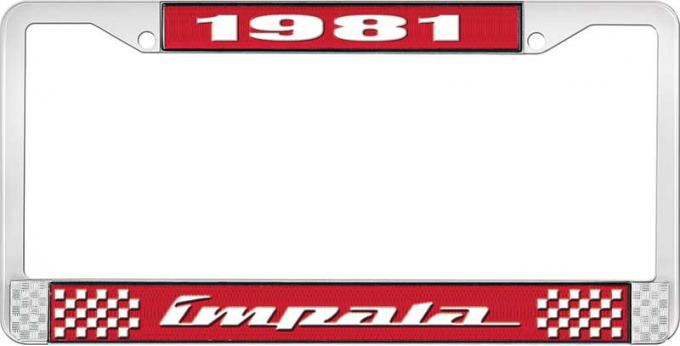 OER 1981 Impala Style #4 Red and Chrome License Plate Frame with White Lettering LF2248104C