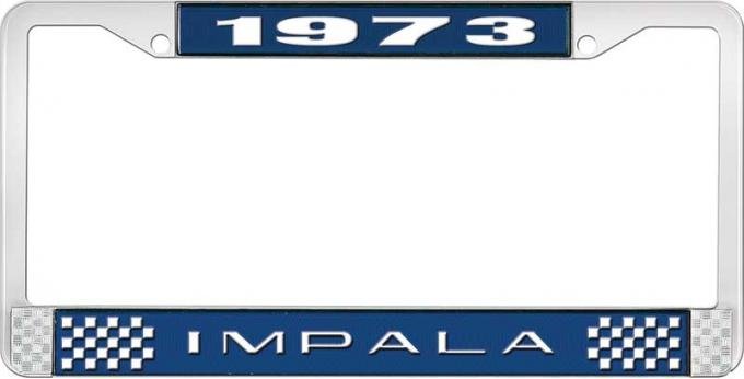 OER 1973 Impala Style #2 Blue and Chrome License Plate Frame with White Lettering LF2247302B