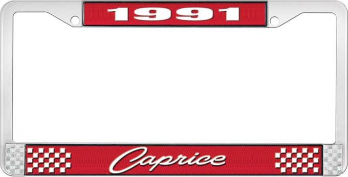 OER 1991 Caprice Style #1 Red and Chrome License Plate Frame with White Lettering LF2279101C