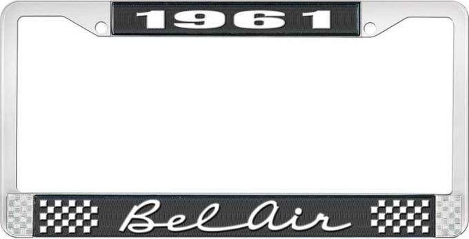 OER 1961 Bel Air Black and Chrome License Plate Frame with White Lettering LF2256102A