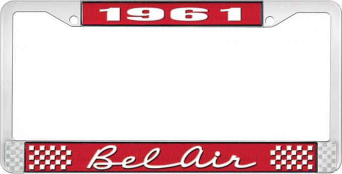 OER 1961 Bel Air Red and Chrome License Plate Frame with White Lettering LF2256102C
